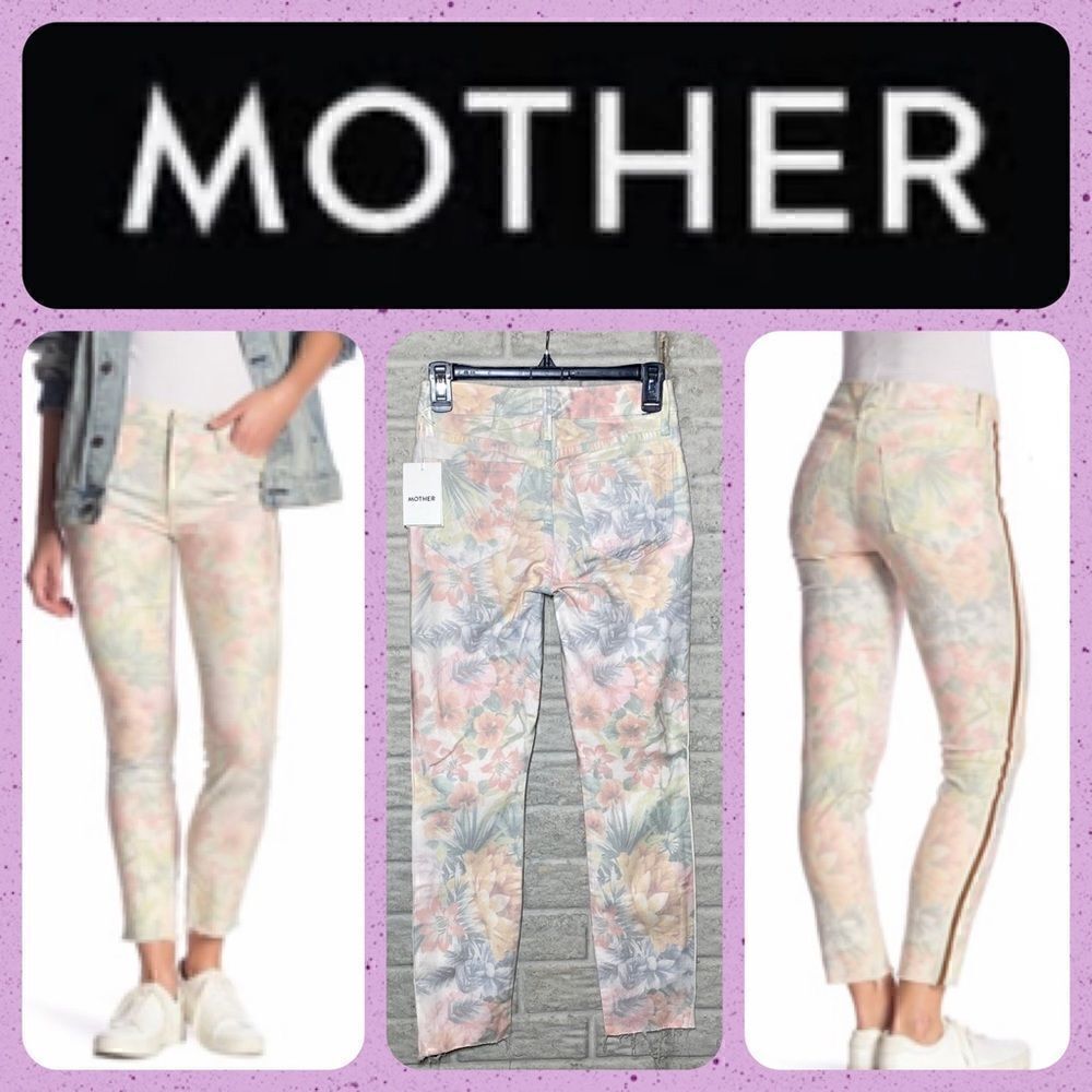 NWT MSRP $295 MOTHER The Looker Floral Frayed Ankle Jeans